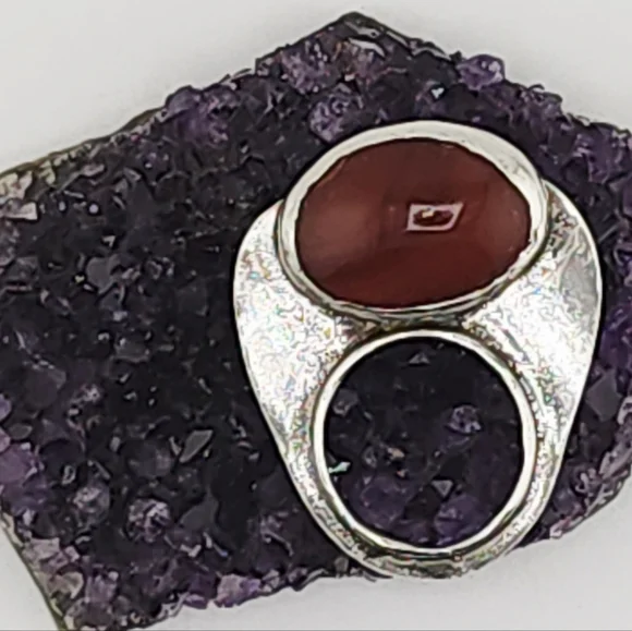 CARNELIAN AVANT GARDE STATEMENT RING IN RECYCLED STERLING SILVER METAL SIZE 9
